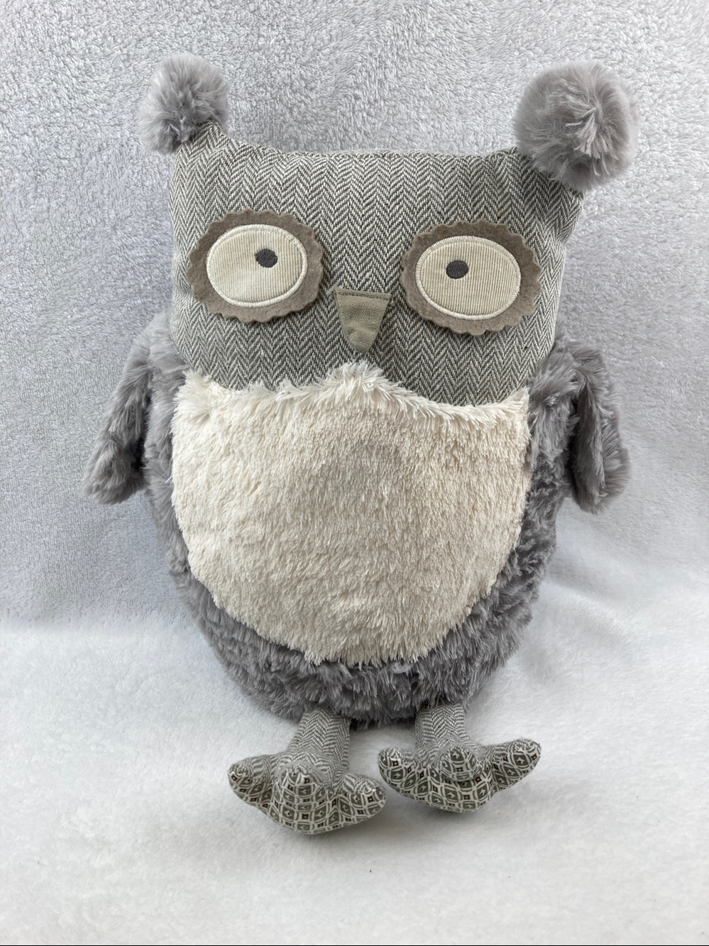 Pier 1 Imports Roxie The Grey Owl Pillow Tweed Plush Stuffed Animal 16”